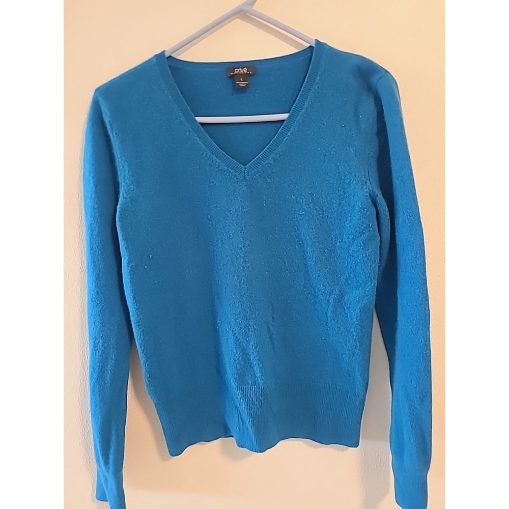 Prive 100% Cashmere Sweater Blue Womens Large V Neck